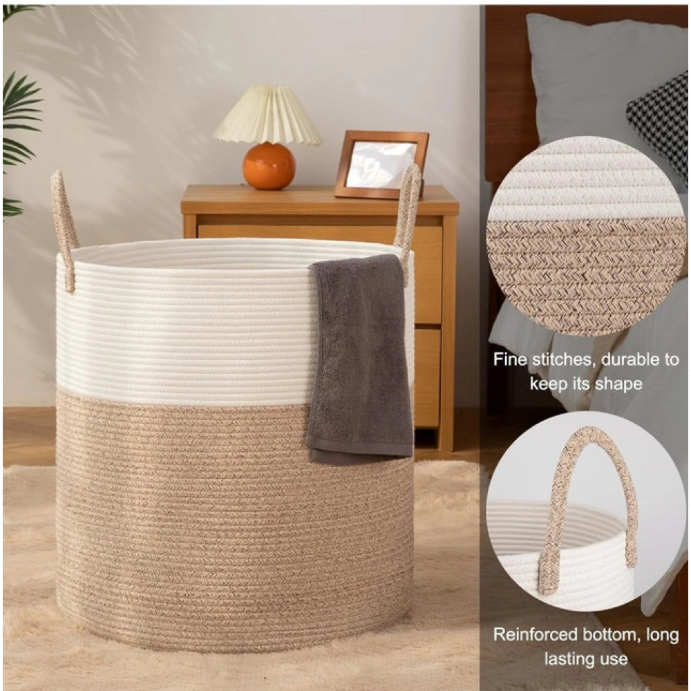 Generic Cotton 12x14 Inch-Kidi-Handle Storage Basket For Clothes (Kidi-White)