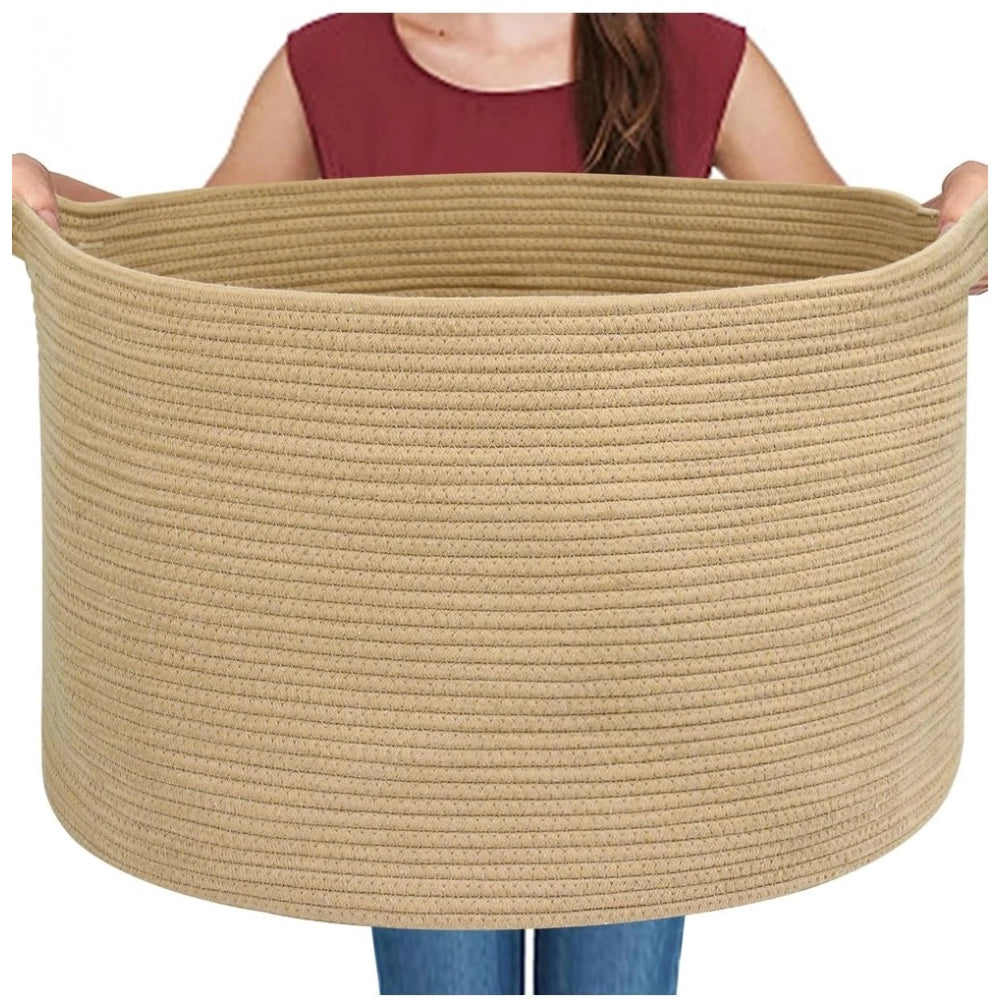 Generic Cotton 14x12 Inch Pack of 1 Storage Basket For Clothes (Beige) Main image