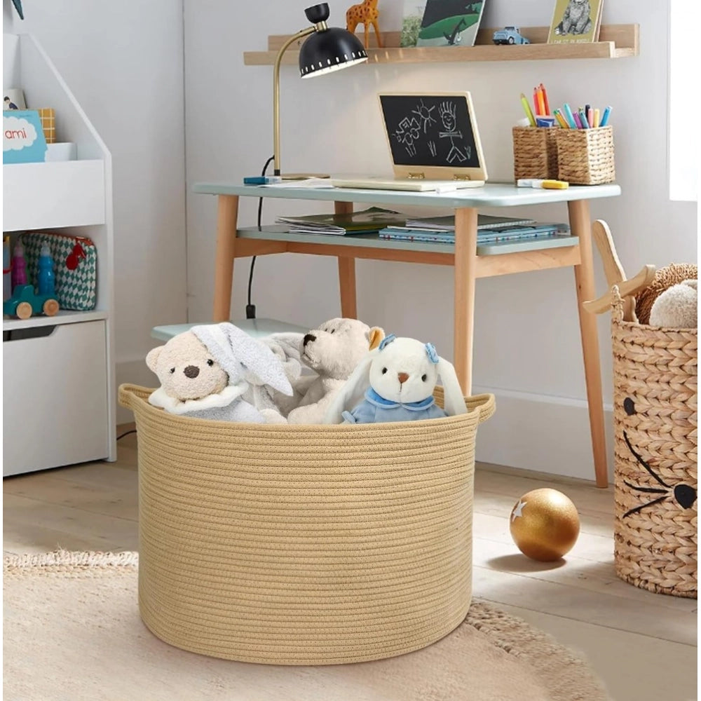Generic Cotton 14x12 Inch Pack of 1 Storage Basket For Clothes (Beige)