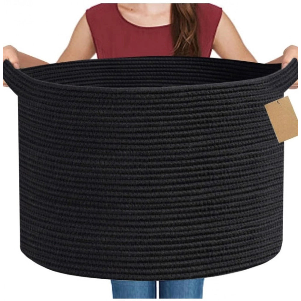 Generic Cotton 14x12 Inch Pack of 1 Storage Basket For Clothes (Black) Main image