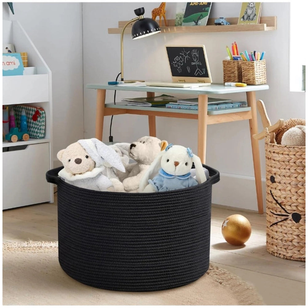 Generic Cotton 14x12 Inch Pack of 1 Storage Basket For Clothes (Black) Secondary image