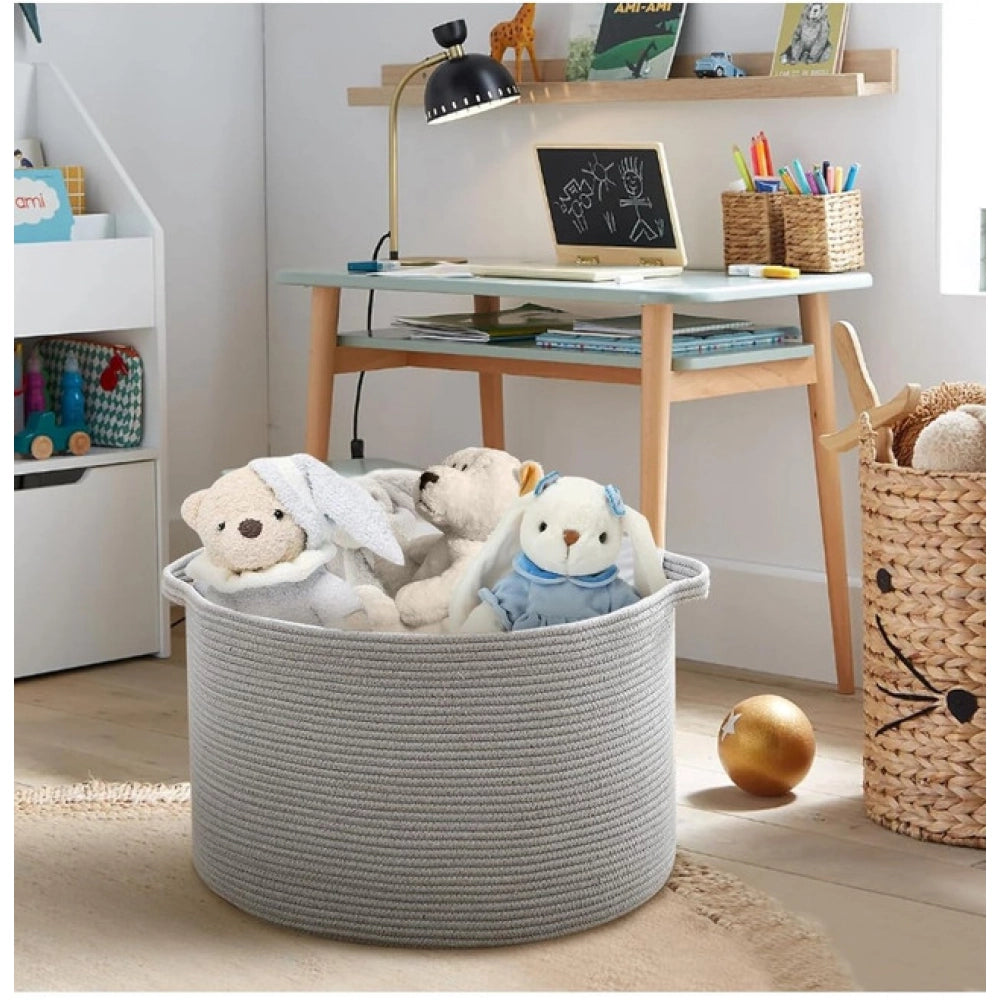 Generic Cotton 14x12 Inch Pack of 1 Storage Basket For Clothes (Gray) Secondary image