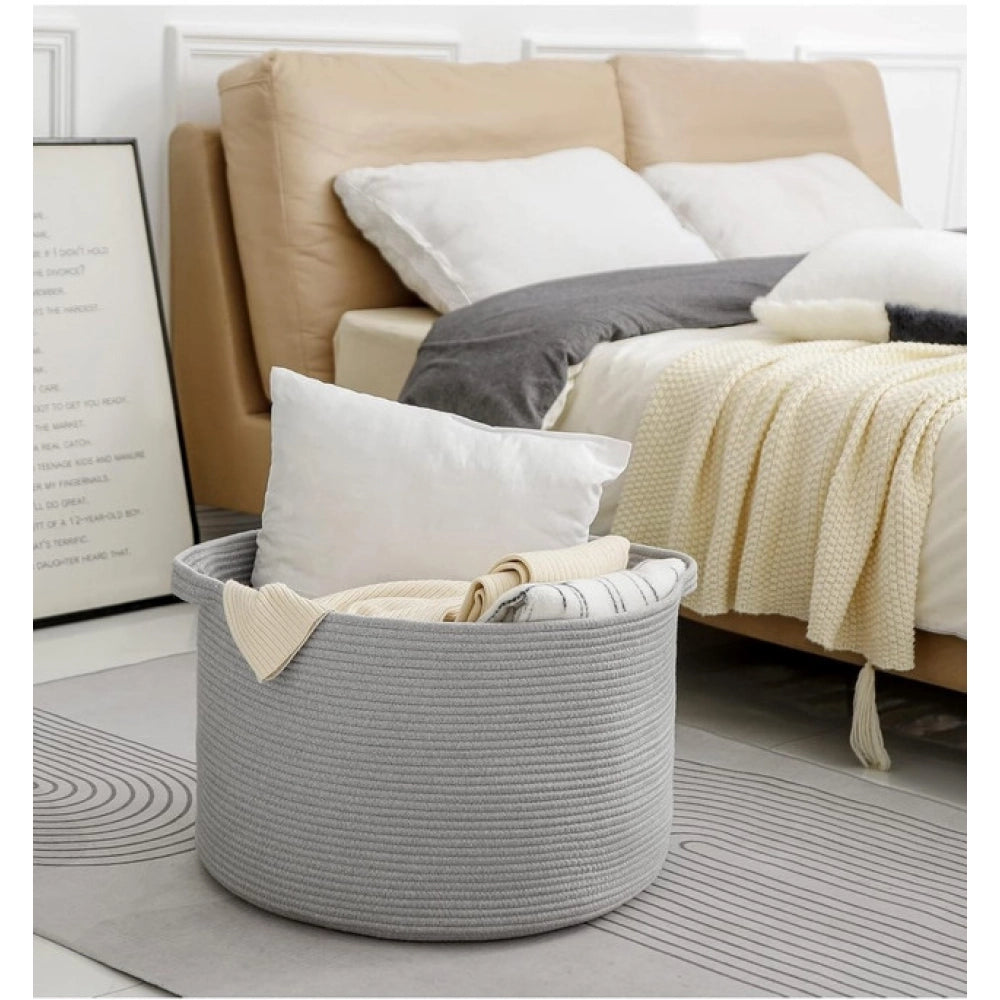 Generic Cotton 14x12 Inch Pack of 1 Storage Basket For Clothes (Gray)