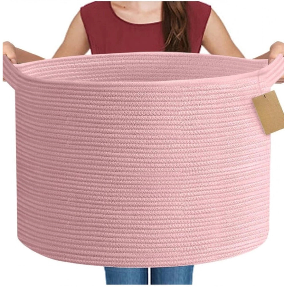 Generic Cotton 14x12 Inch Pack of 1 Storage Basket For Clothes (Pink) Main image