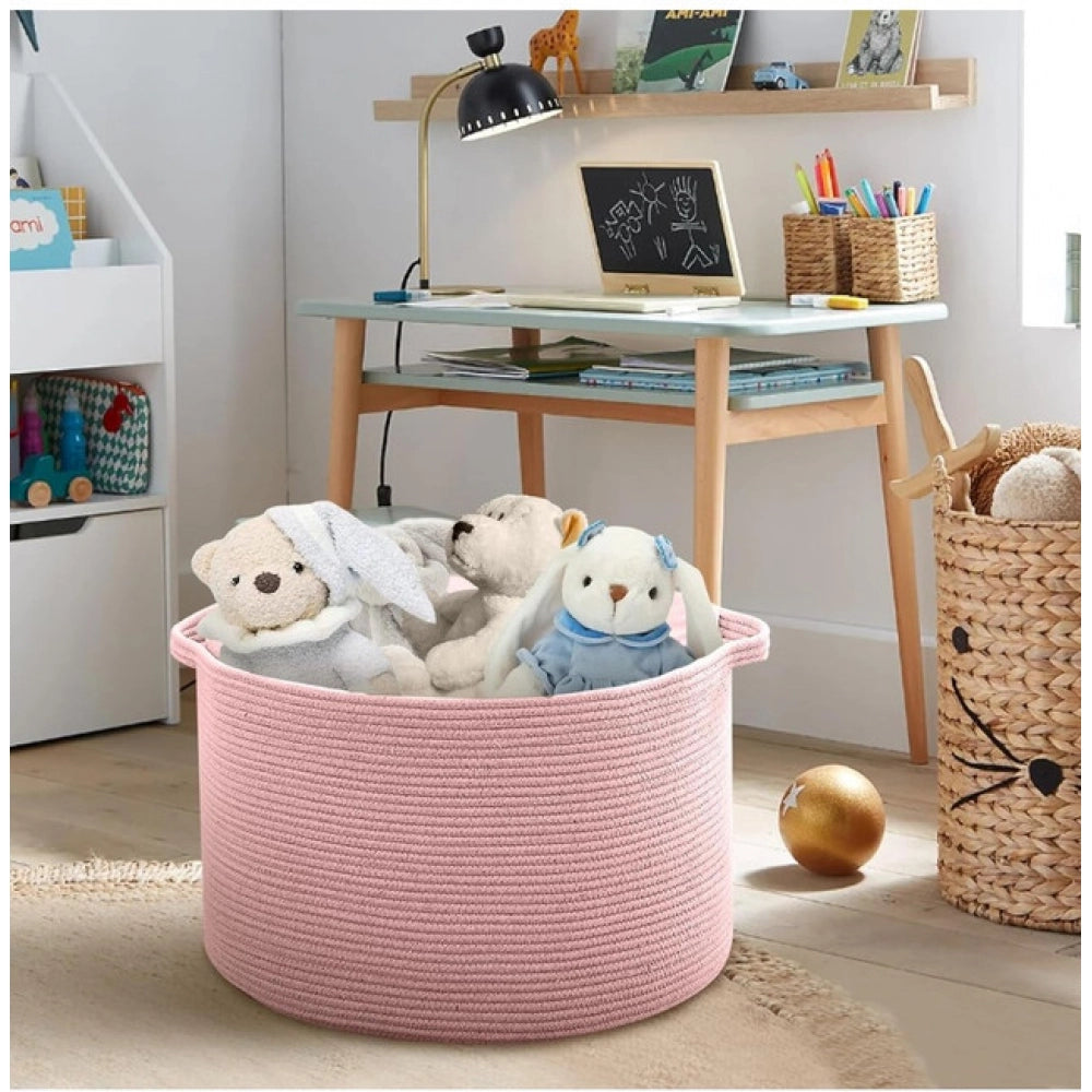 Generic Cotton 14x12 Inch Pack of 1 Storage Basket For Clothes (Pink) Secondary image