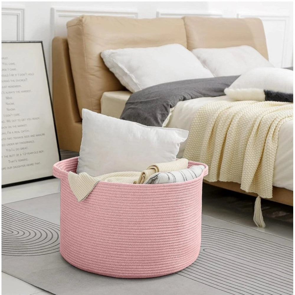 Generic Cotton 14x12 Inch Pack of 1 Storage Basket For Clothes (Pink)