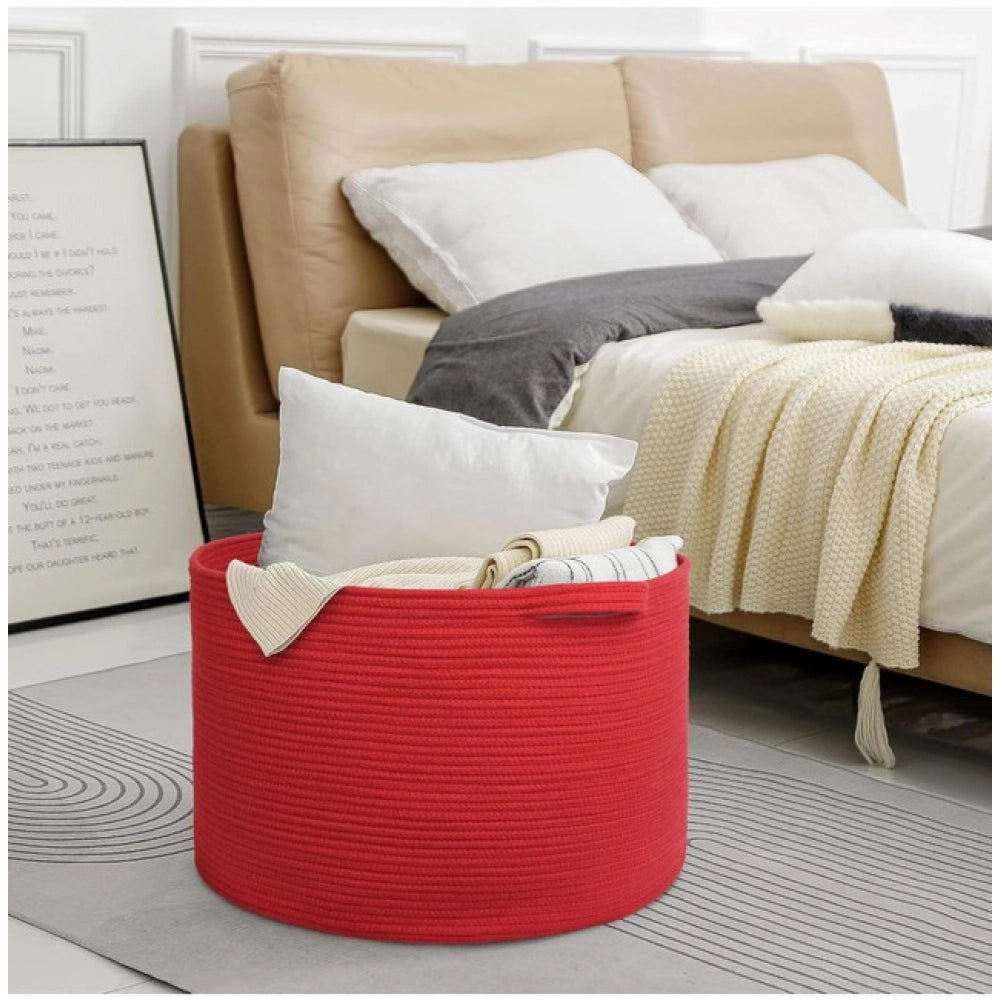 Generic Cotton 14x12 Inch Pack of 1 Storage Basket For Clothes (Red) Secondary image