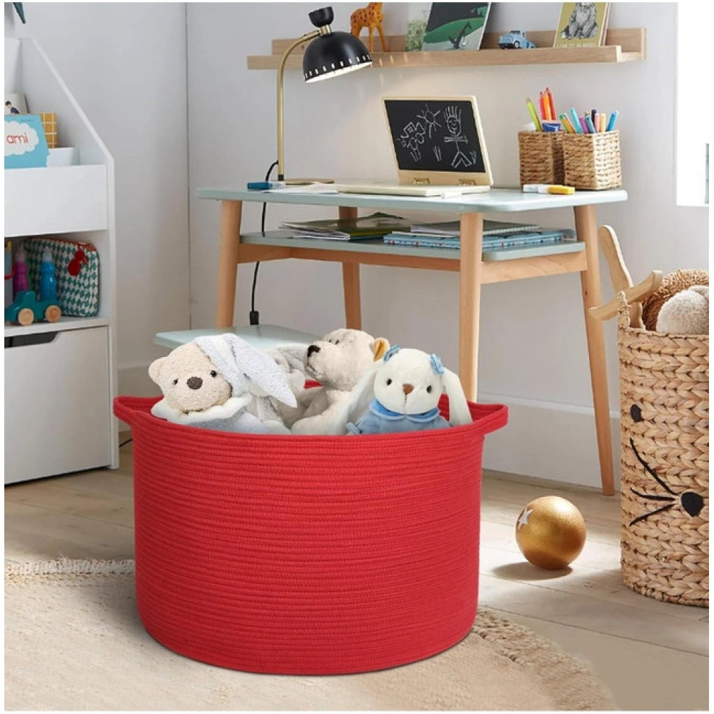 Generic Cotton 14x12 Inch Pack of 1 Storage Basket For Clothes (Red)
