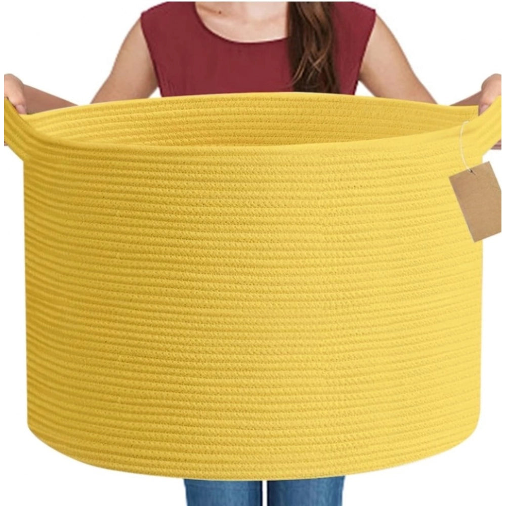 Generic Cotton 14x12 Inch Pack of 1 Storage Basket For Clothes (Yellow) Main image