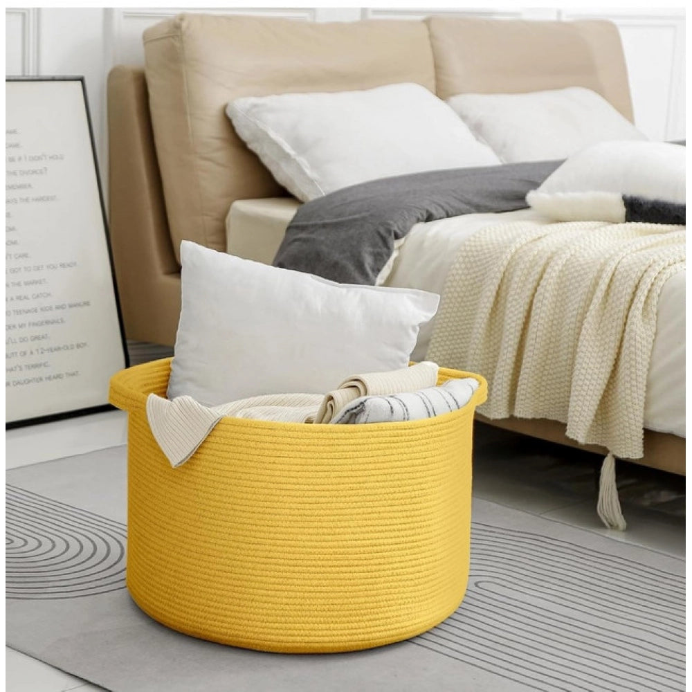 Generic Cotton 14x12 Inch Pack of 1 Storage Basket For Clothes (Yellow) Secondary image