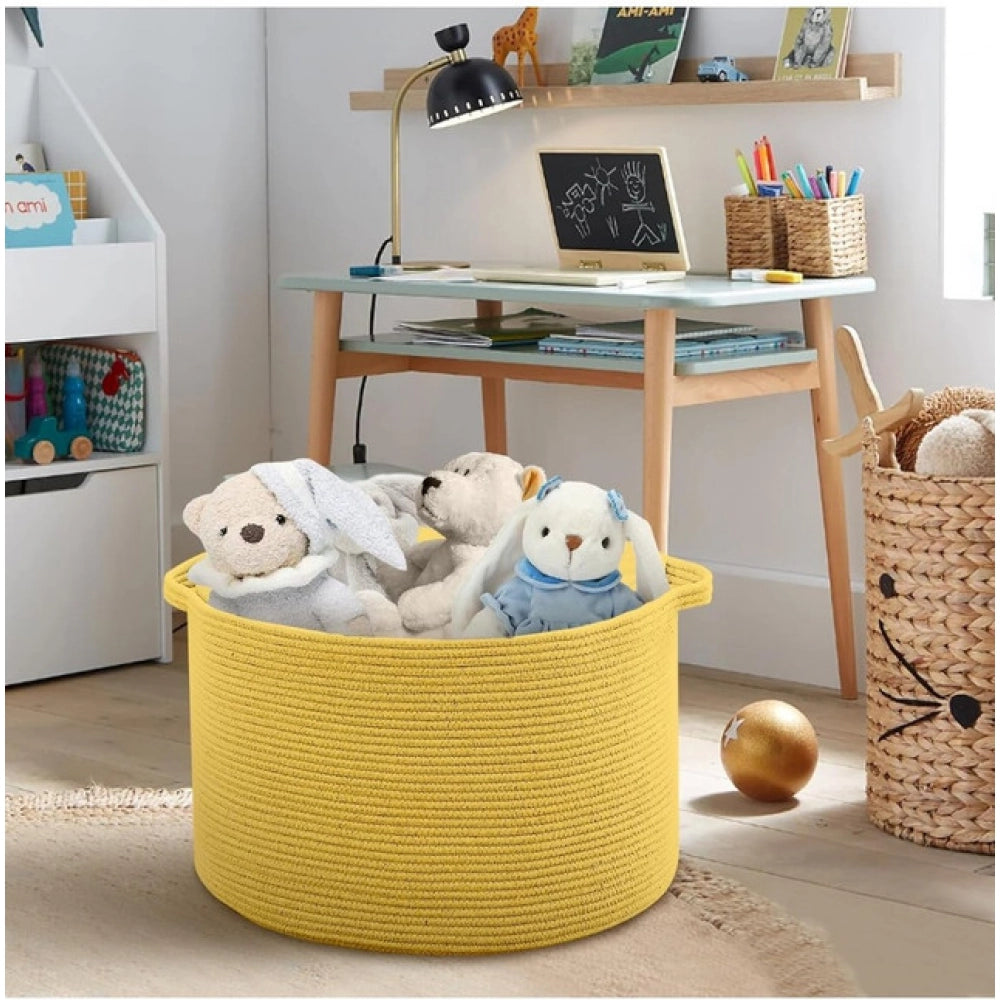 Generic Cotton 14x12 Inch Pack of 1 Storage Basket For Clothes (Yellow)
