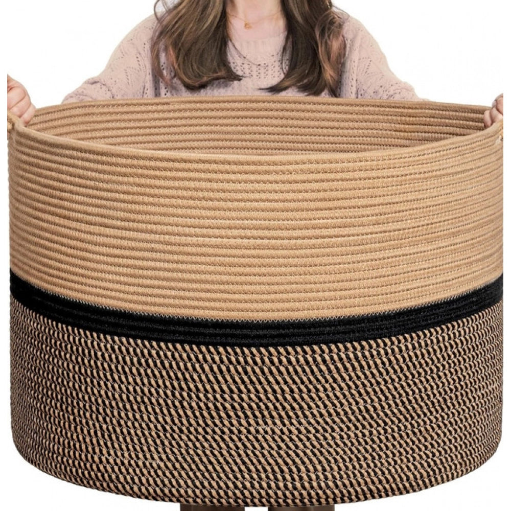 Generic Cotton Dori 16x14 Inch Storage Basket For Clothes (Beige-Beige Black) Main image