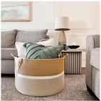 Generic Cotton Dori 16x14 Inch Storage Basket For Clothes (Beige-Beige White)