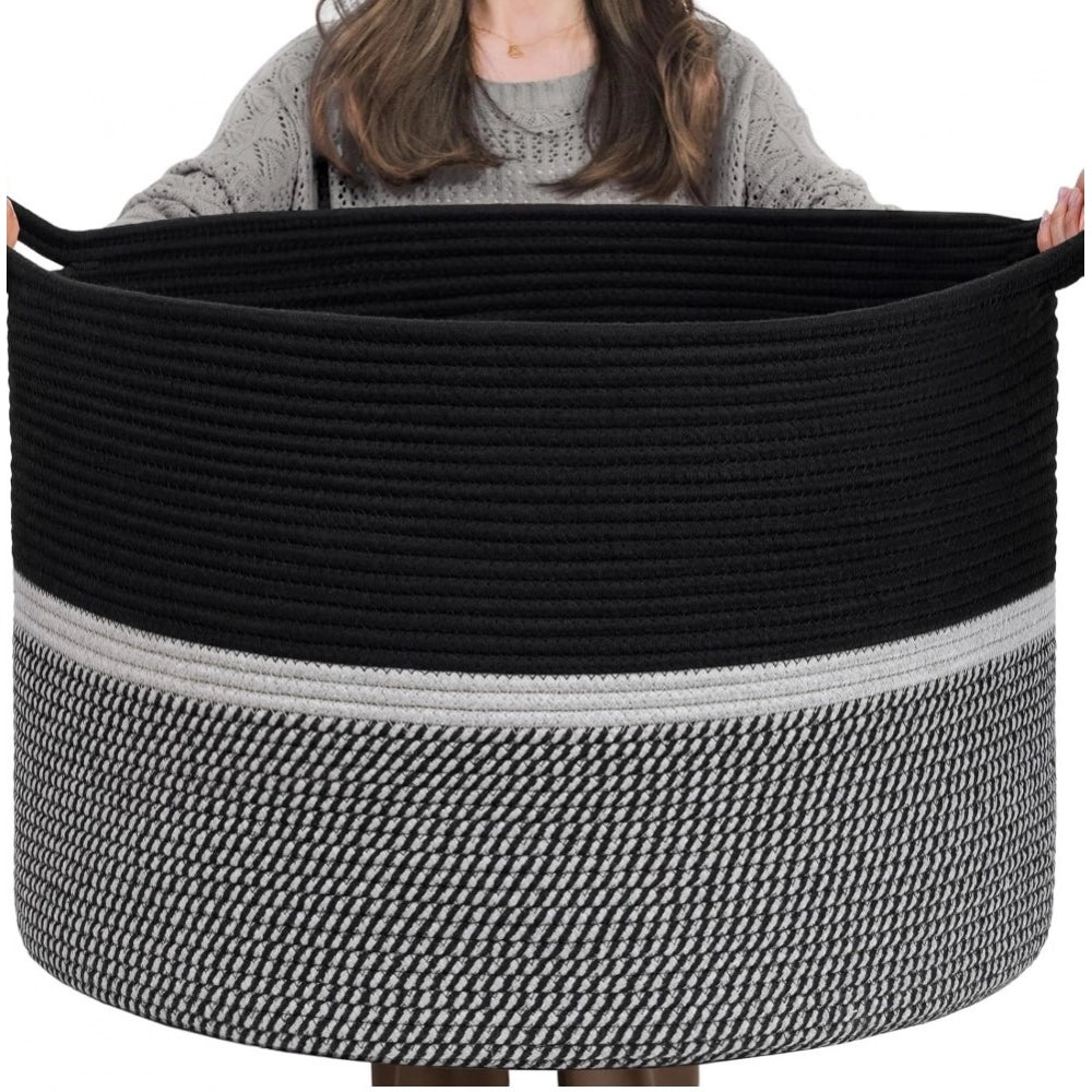 Generic Cotton Dori 16x14 Inch Storage Basket For Clothes (Black-Black White) Main image