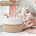 Generic Cotton Dori 16x14 Inch Storage Basket For Clothes (White-Beige White)