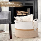 Generic Cotton Dori 16x14 Inch Storage Basket For Clothes (White-Beige White)
