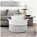 Generic Cotton Dori 16x14 Inch Storage Basket For Clothes (White-Gray White)