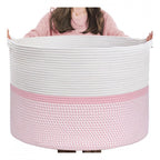 Generic Cotton Dori 16x14 Inch Storage Basket For Clothes (White-Pink White)