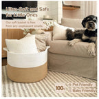 Generic Cotton 16x14 Inch Pack of 1 Storage Basket For Clothes (Beige-White)