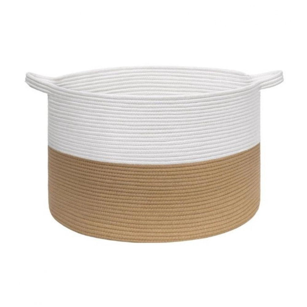 Generic Cotton 16x14 Inch Pack of 1 Storage Basket For Clothes (Beige-White)
