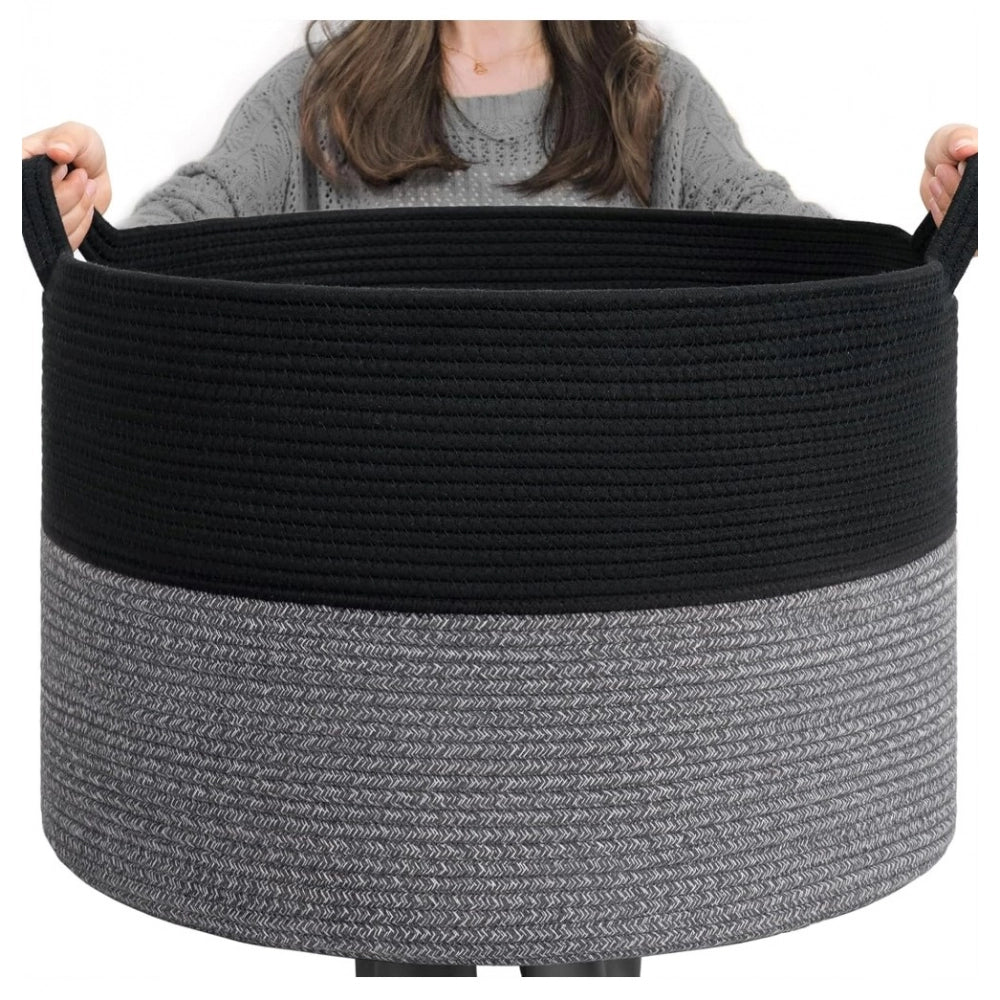 Generic Cotton 16x14 Inch Pack of 1 Storage Basket For Clothes (Black)