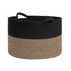Generic Cotton 16x14 Inch Pack of 1 Storage Basket For Clothes (Black- Beige Black)