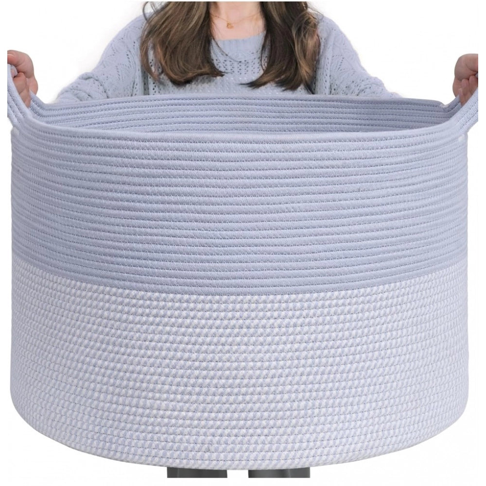 Generic Cotton 16x14 Inch Pack of 1 Storage Basket For Clothes (Gray- Gray White) Main image