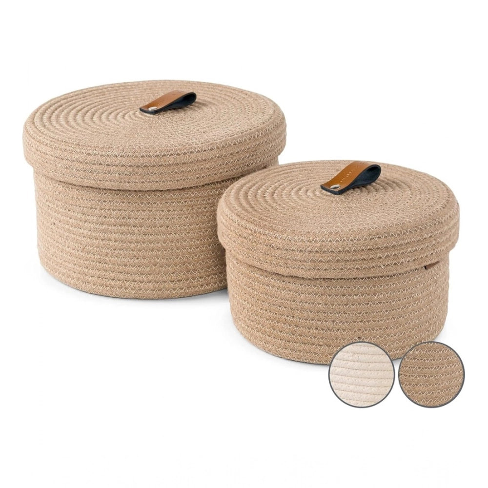 Generic Cotton 2 Pcs Set Roti Box Storage Basket With Lid (Beige) Main image
