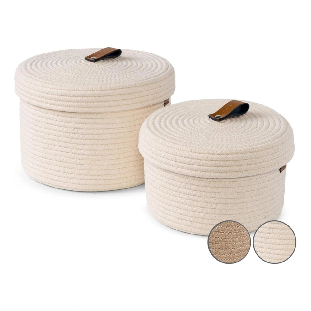 Generic Cotton 2 Pcs Set Roti Box Storage Basket With Lid (White) Main image
