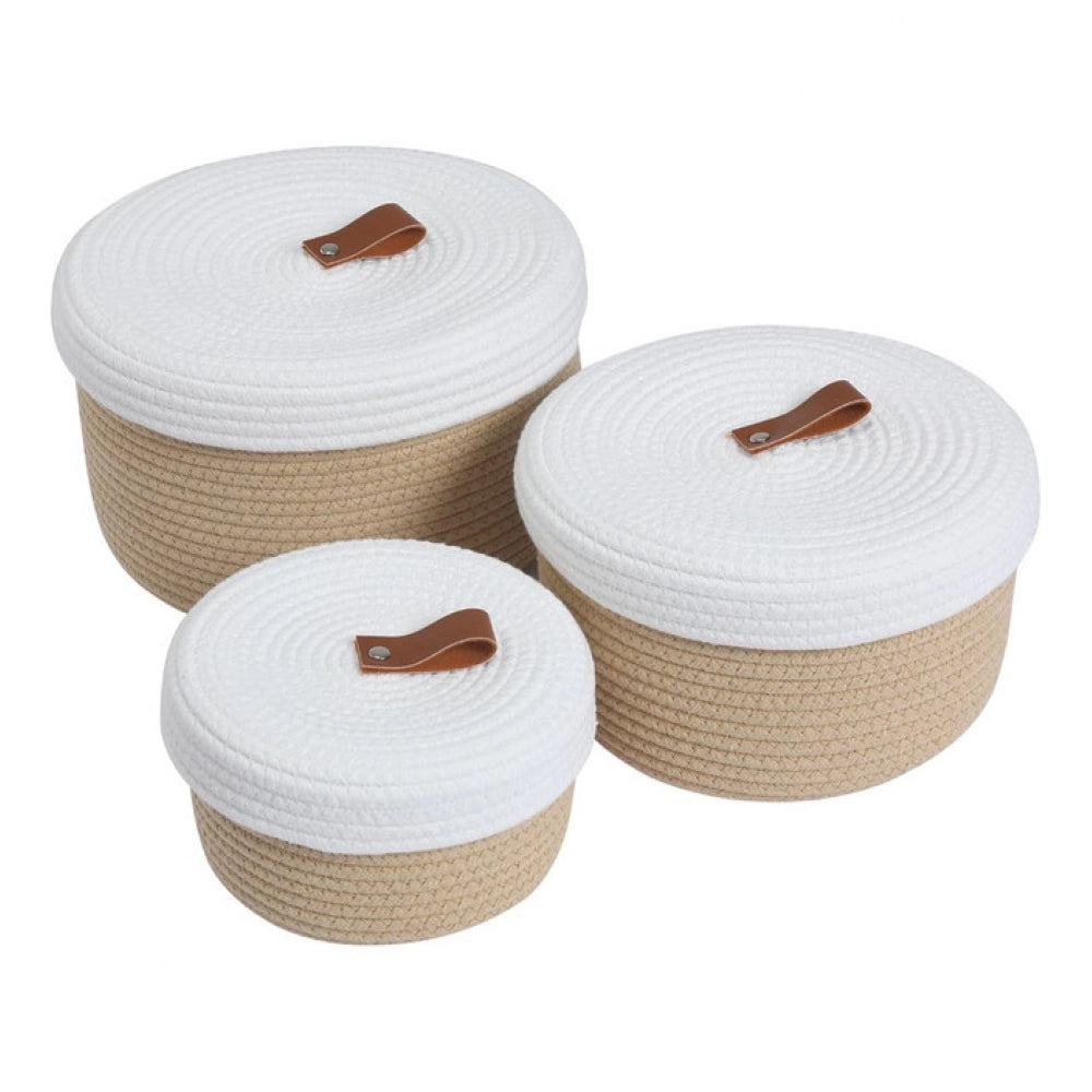 Generic Cotton 3 Pcs Set Roti Box Storage Basket With Lid (Beige) Main image