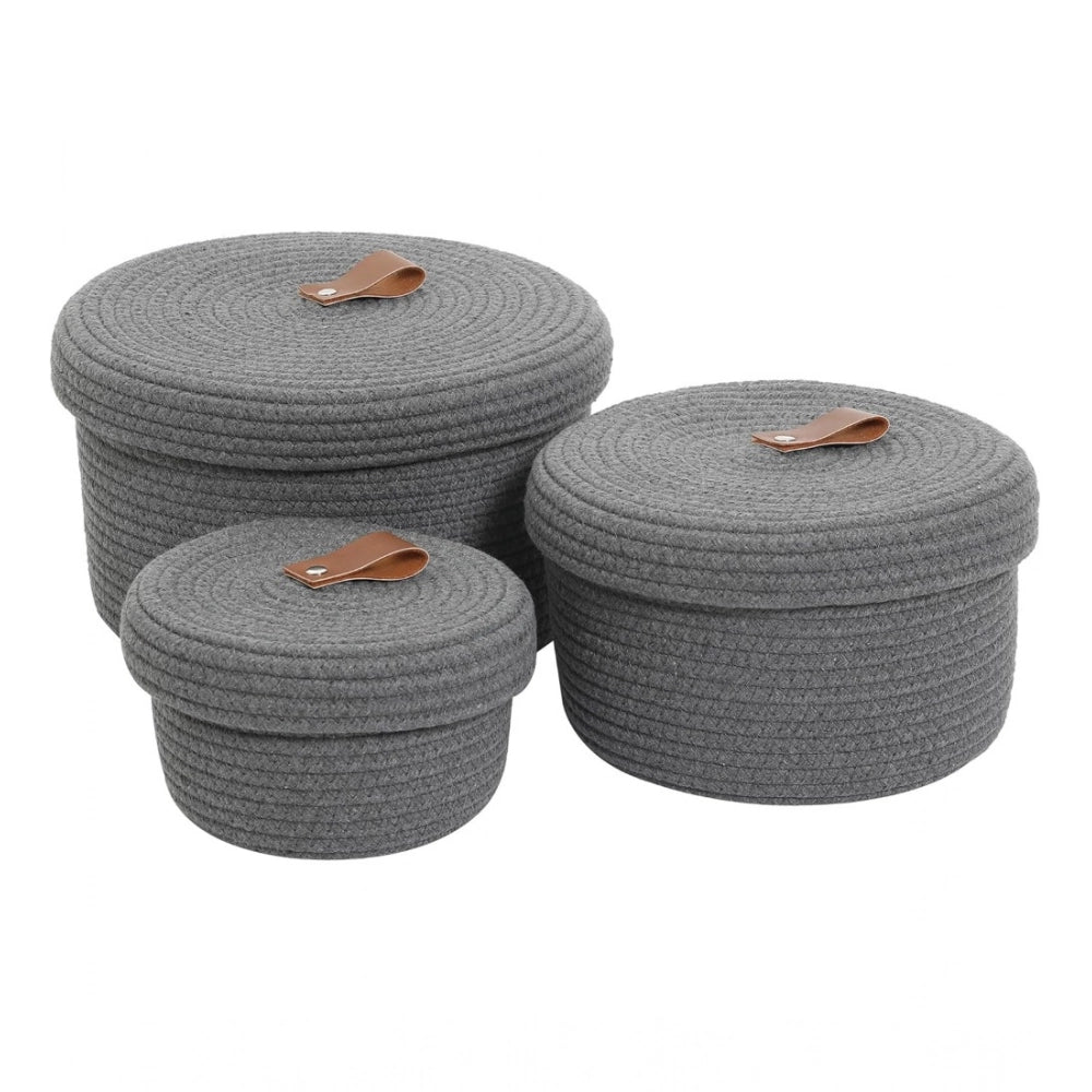 Generic Cotton 3 Pcs Set Roti Box Storage Basket With Lid (Gray) Main image