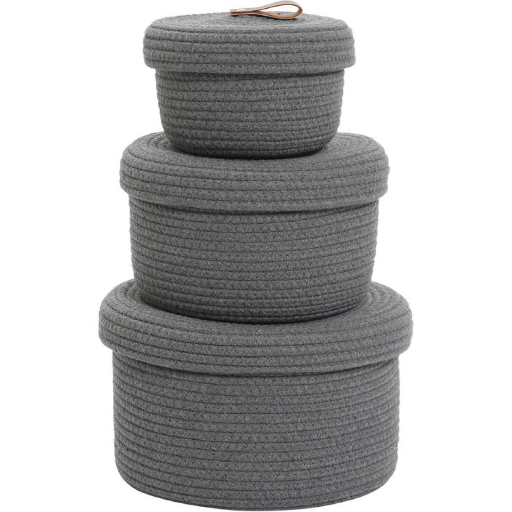Generic Cotton 3 Pcs Set Roti Box Storage Basket With Lid (Gray) Secondary image
