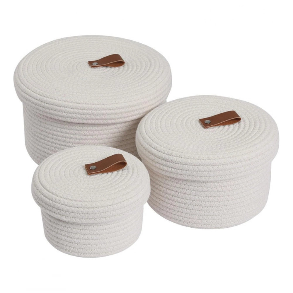 Generic Cotton 3 Pcs Set Roti Box Storage Basket With Lid (White) Main image