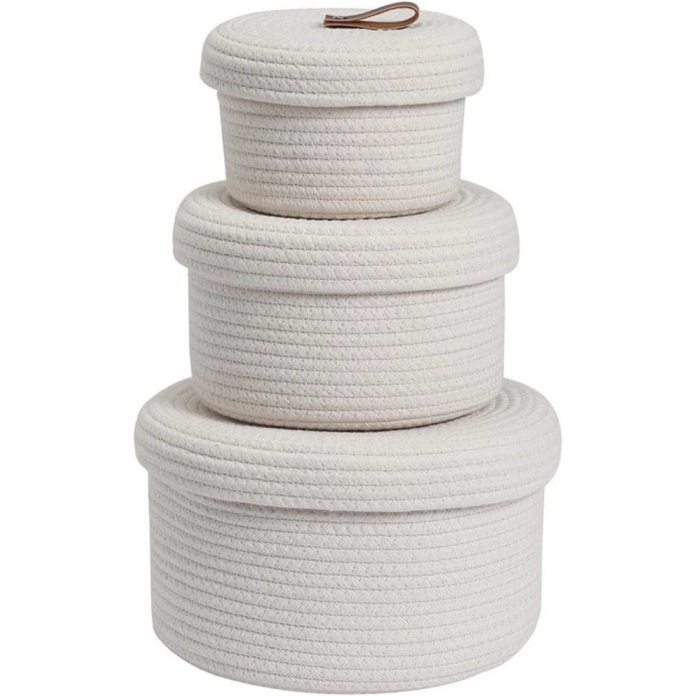 Generic Cotton 3 Pcs Set Roti Box Storage Basket With Lid (White) Secondary image