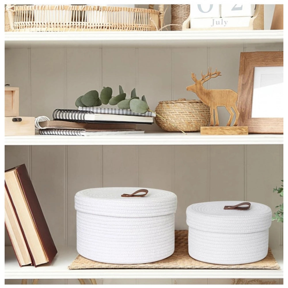 Generic Cotton 3 Pcs Set Roti Box Storage Basket With Lid (White)