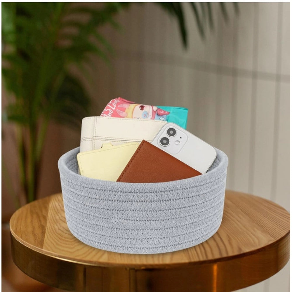 Generic Cotton 8x3 Inch Round 1 Pcs Bedside Organizer (Gray) Secondary image