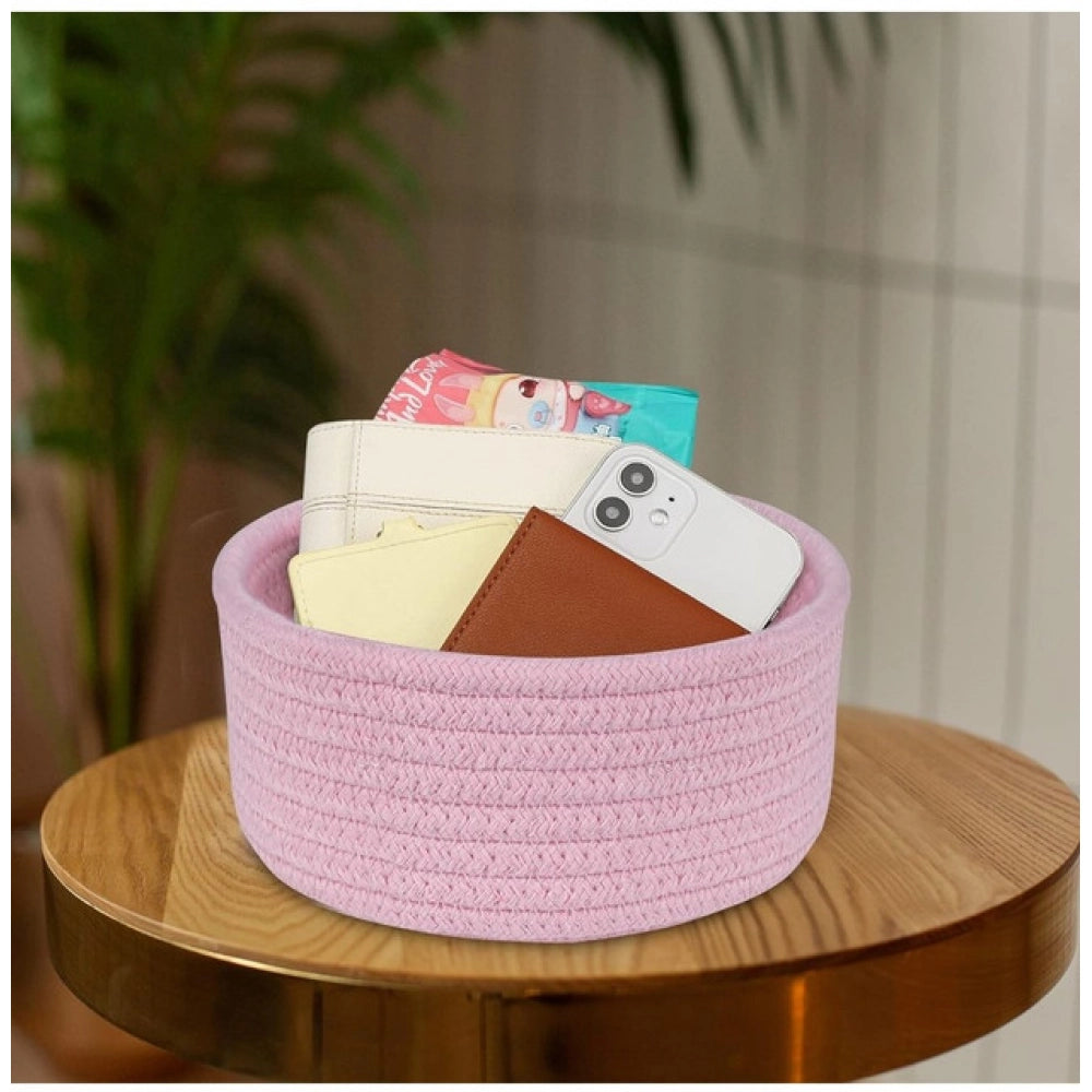 Generic Cotton 8x3 Inch Round 1 Pcs Bedside Organizer (Pink)