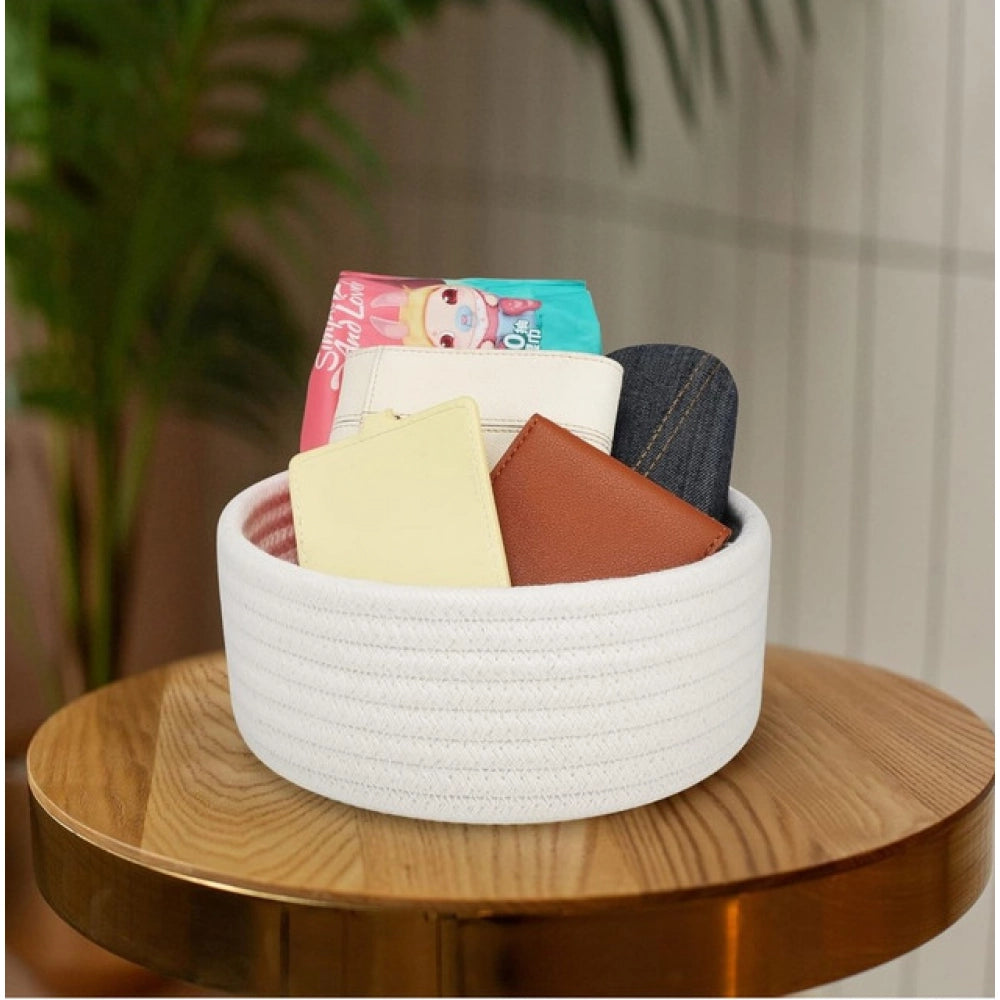 Generic Cotton 8x3 Inch Round 1 Pcs Bedside Organizer (White) Secondary image