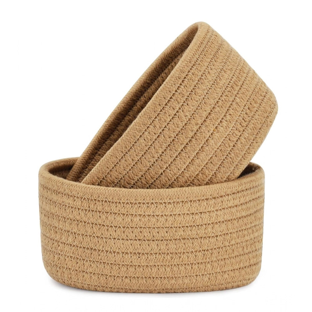 Generic Cotton 8x3 Inch Round 2 Set Bedside Organizer (Beige) Main image