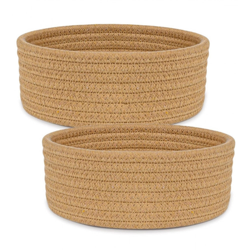Generic Cotton 8x3 Inch Round 2 Set Bedside Organizer (Beige) Secondary image