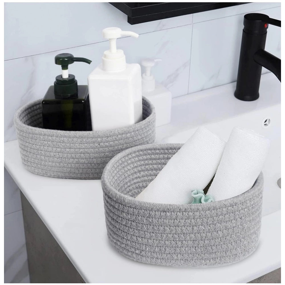 Generic Cotton 8x3 Inch Round 2 Set Bedside Organizer (Gray)