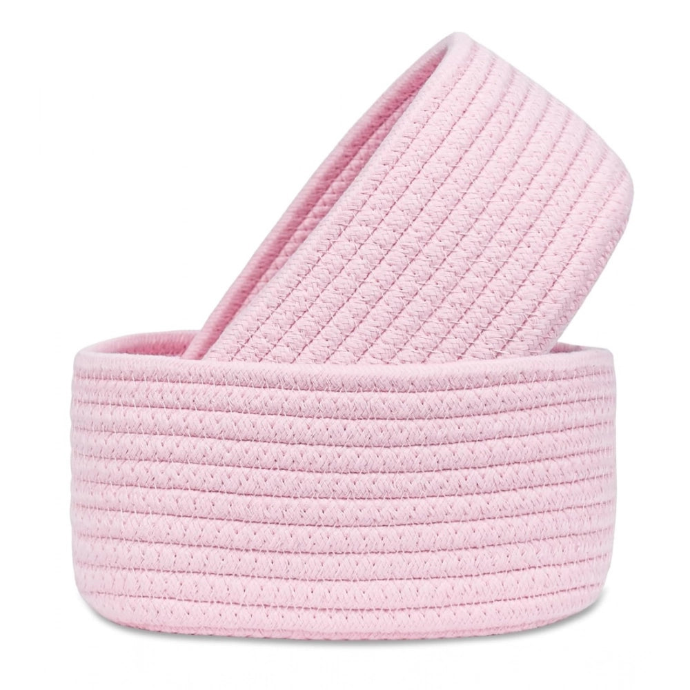 Generic Cotton 8x3 Inch Round 2 Set Bedside Organizer (Pink) Main image
