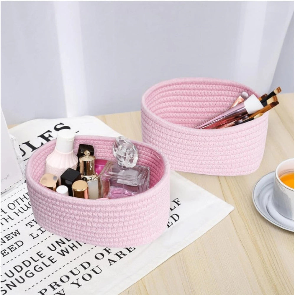 Generic Cotton 8x3 Inch Round 2 Set Bedside Organizer (Pink) Secondary image