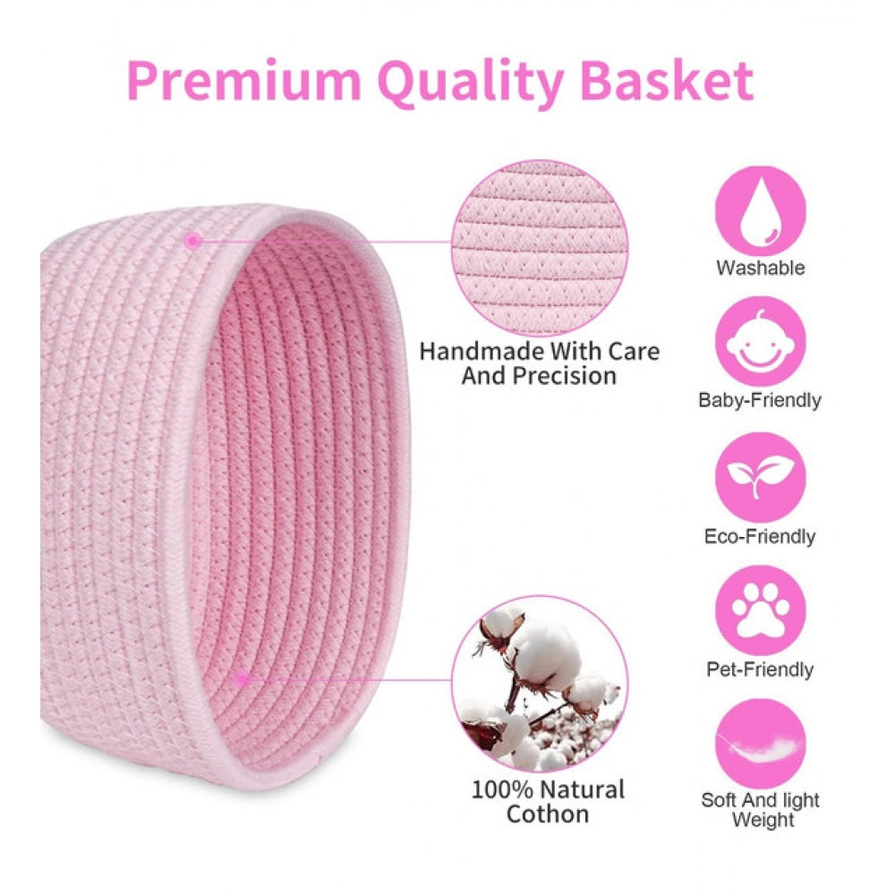 Generic Cotton 8x3 Inch Round 2 Set Bedside Organizer (Pink)