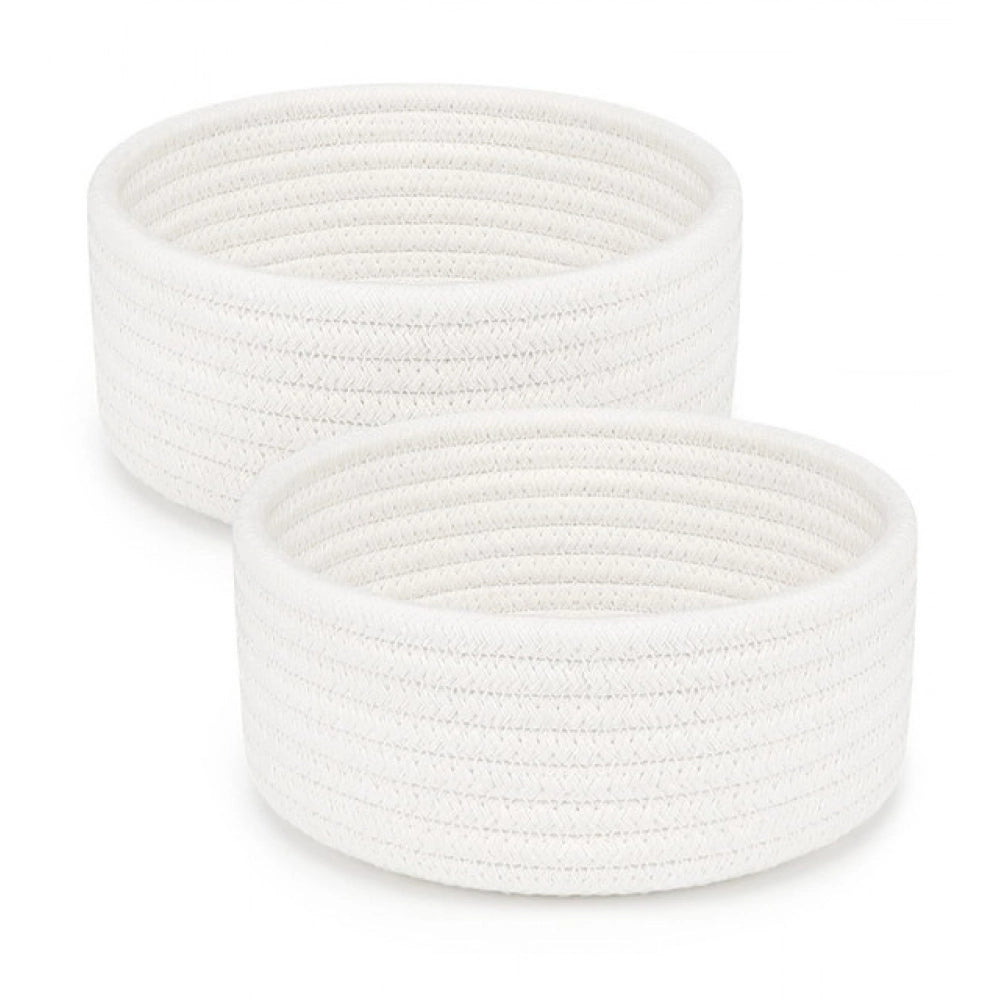 Generic Cotton 8x3 Inch Round 2 Set Bedside Organizer (White) Main image