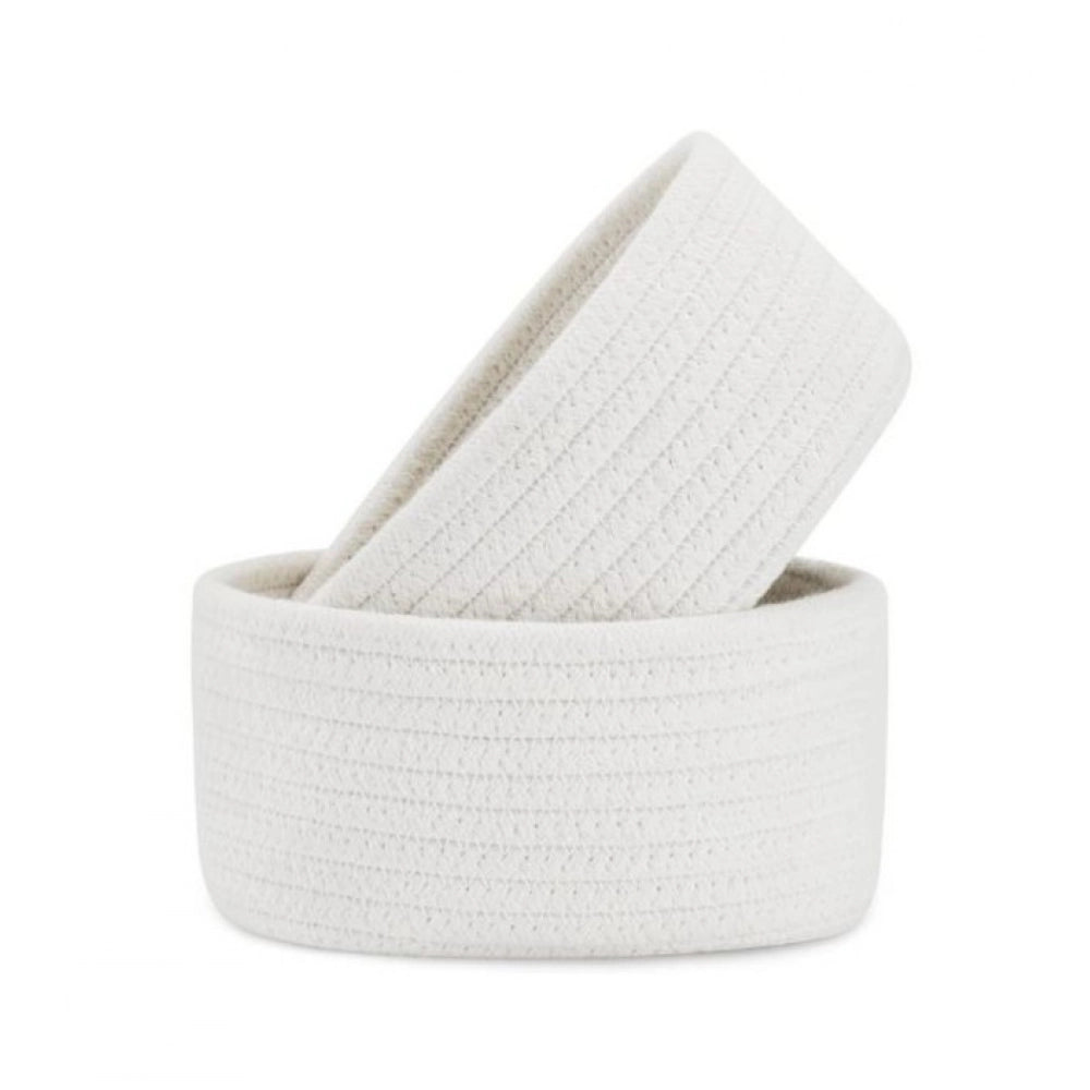 Generic Cotton 8x3 Inch Round 2 Set Bedside Organizer (White) Secondary image
