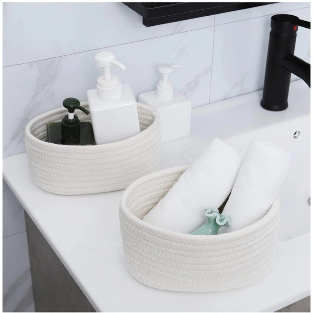 Generic Cotton 8x3 Inch Round 2 Set Bedside Organizer (White)