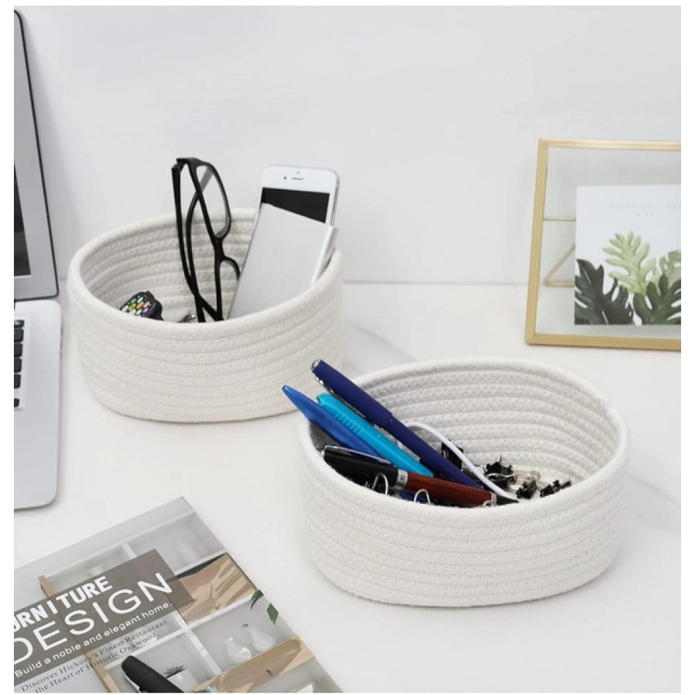 Generic Cotton 8x3 Inch Round 2 Set Bedside Organizer (White)