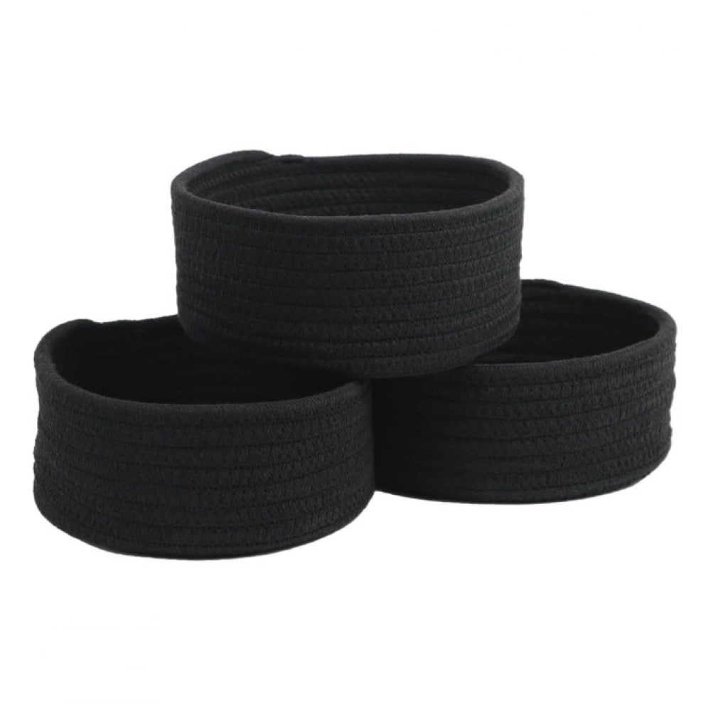 Generic Cotton 8x3 Inch Round 3 Set Bedside Organizer (Black)