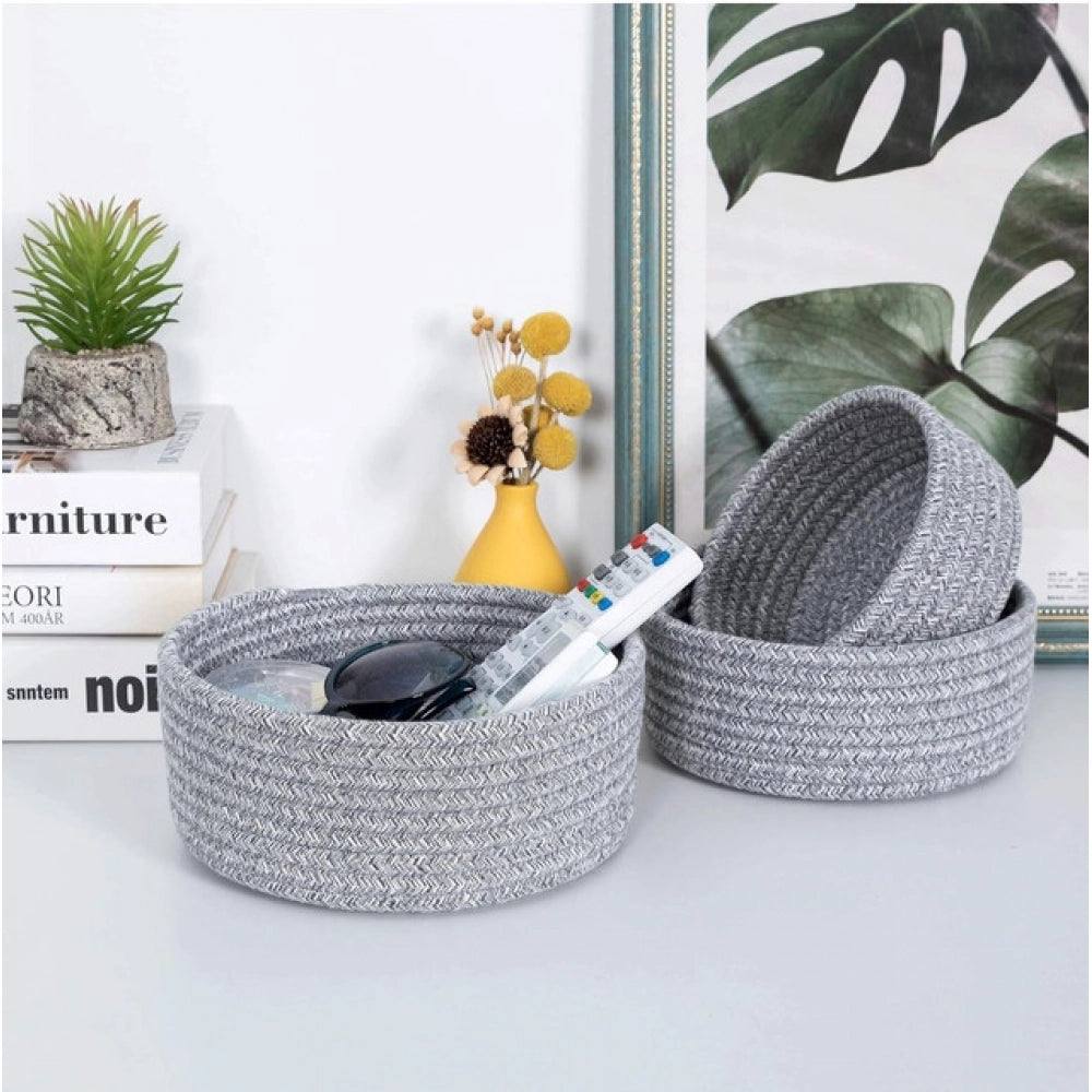Generic Cotton 8x3 Inch Kidi Round 3 Set Bedside Organizer (Gray) Secondary image